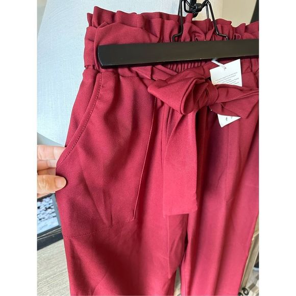 Grace Karin NWT High Waisted Paper-bag Trousers Cabernet - Picture 8 of 8